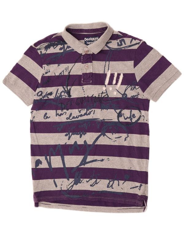 Polo grafica da uomo Desigual in cotone a righe grandi grigie