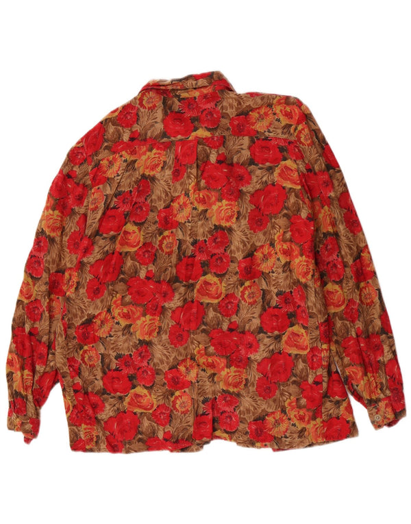 Camicia vintage da donna comoda vestibilità UK 10 Small Red Floral Retro