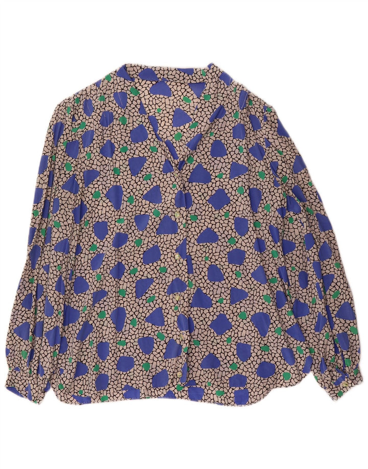 Camicetta camicia a maniche lunghe da donna vintage UK 14 media multicolore