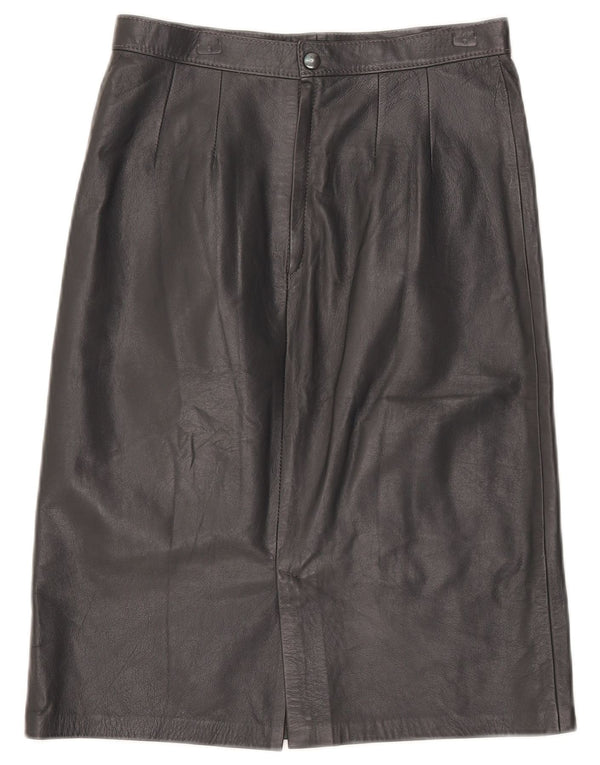 Gonna in pelle a vita alta da donna vintage IT 46 grande W28 grigia