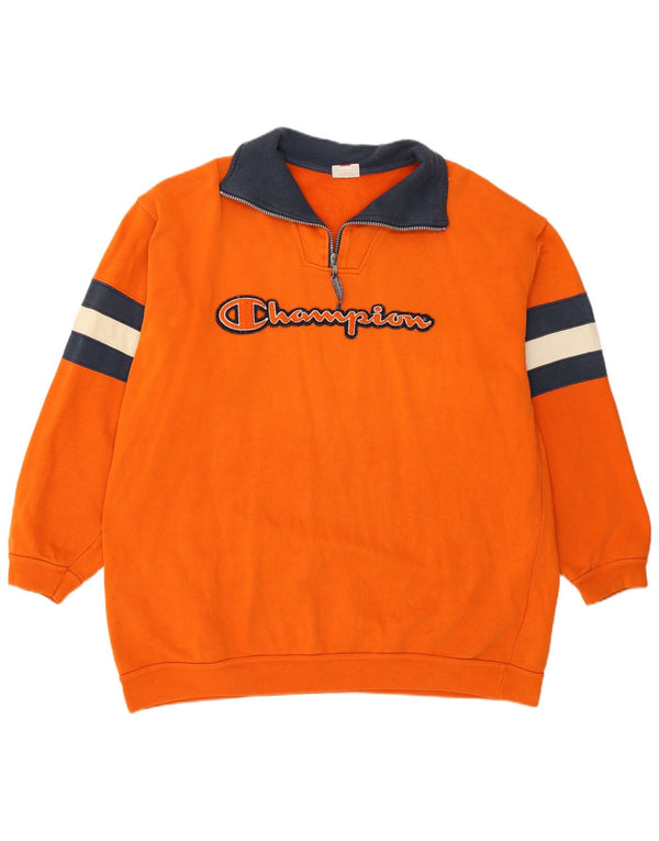 Felpa Champion da uomo con grafica con zip e collo, grande, color block arancione