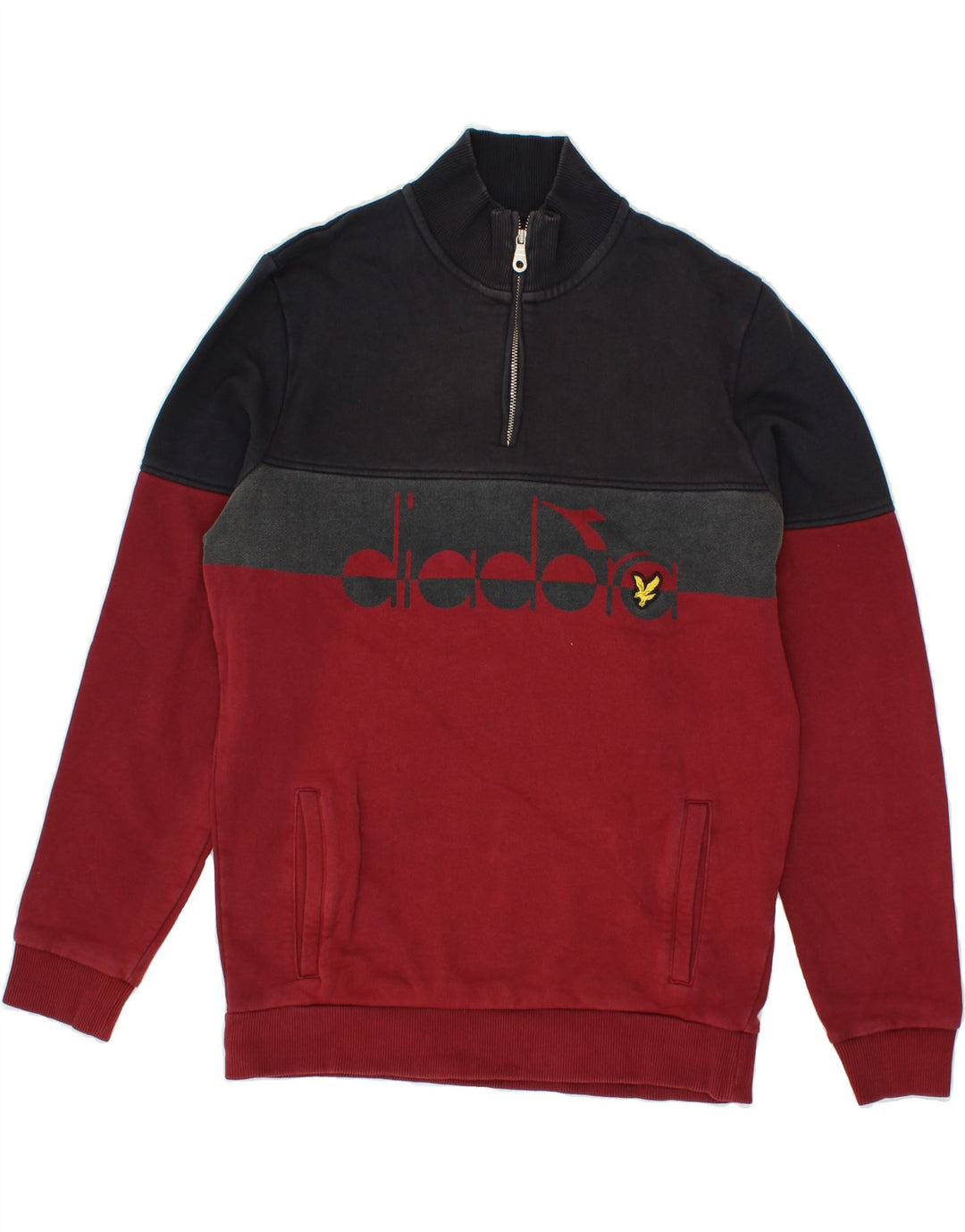 DIADORA Felpa da uomo con collo con zip grafica Maglione piccolo rosso color block
