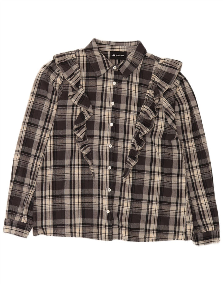 Camicia da donna in flanella con volant sul davanti Les Copains IT 46 quadri grigi grandi