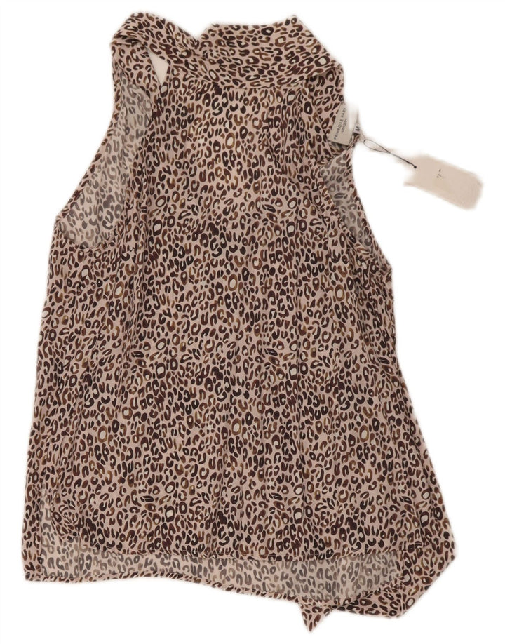 Primrose Top da donna con allacciatura sul davanti UK 12 Seta con stampa animalier marrone medio