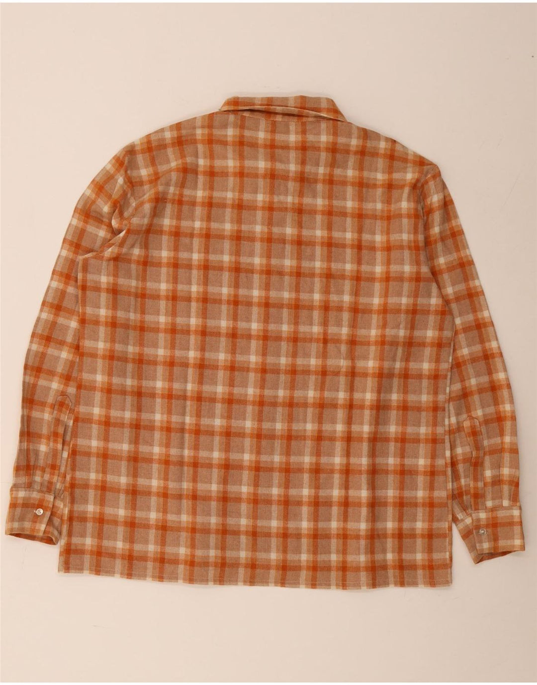 Camicia vintage da uomo in flanella grande poliestere scozzese arancione