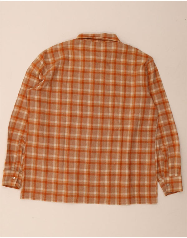 Camicia vintage da uomo in flanella grande poliestere scozzese arancione