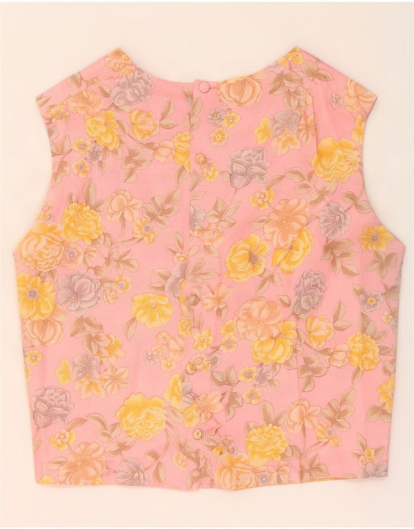Top camicetta senza maniche vintage da donna UK 12 rosa medio floreale