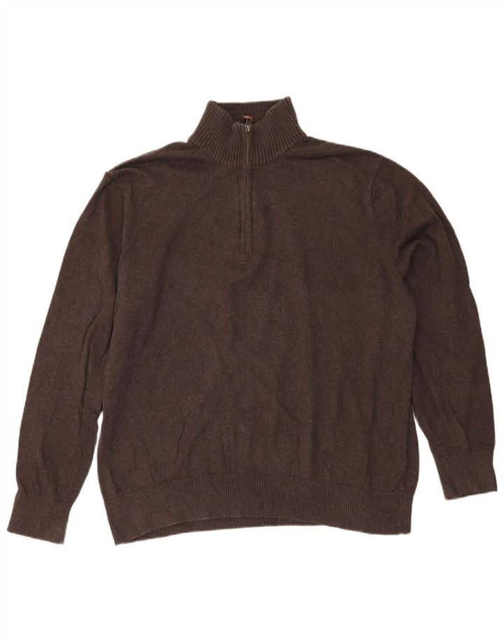 Eddie Bauer Maglione da uomo con zip e collo XL in cotone marrone