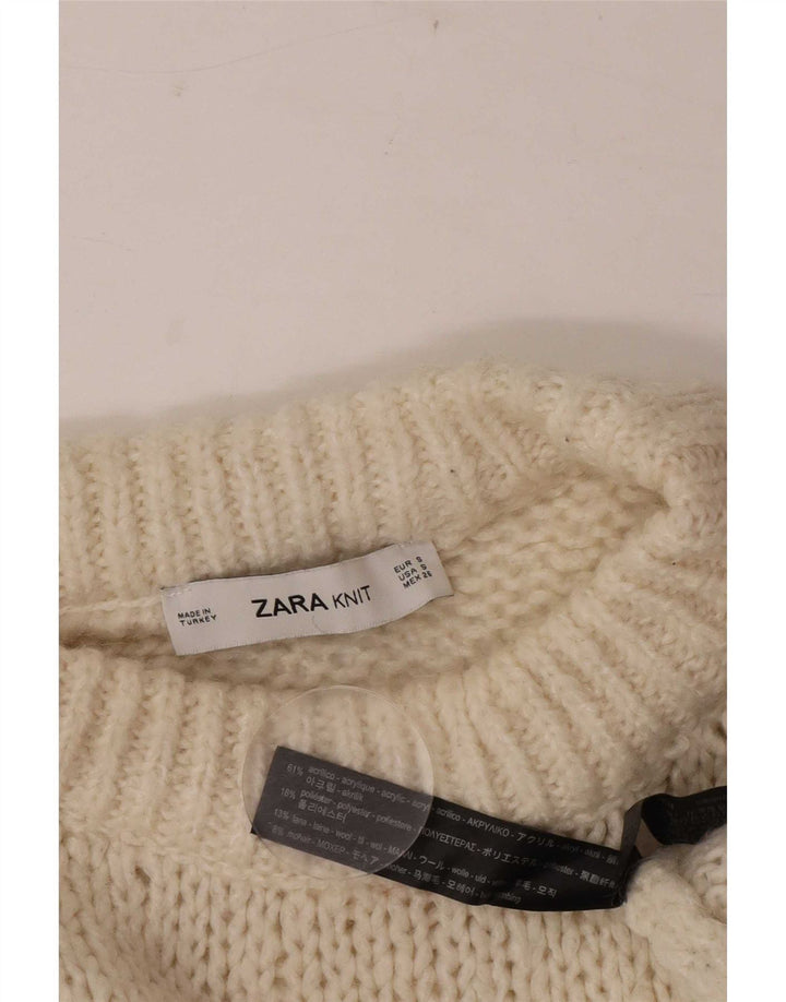 Maglione maglione girocollo oversize da donna Zara UK 10 piccolo bianco sporco