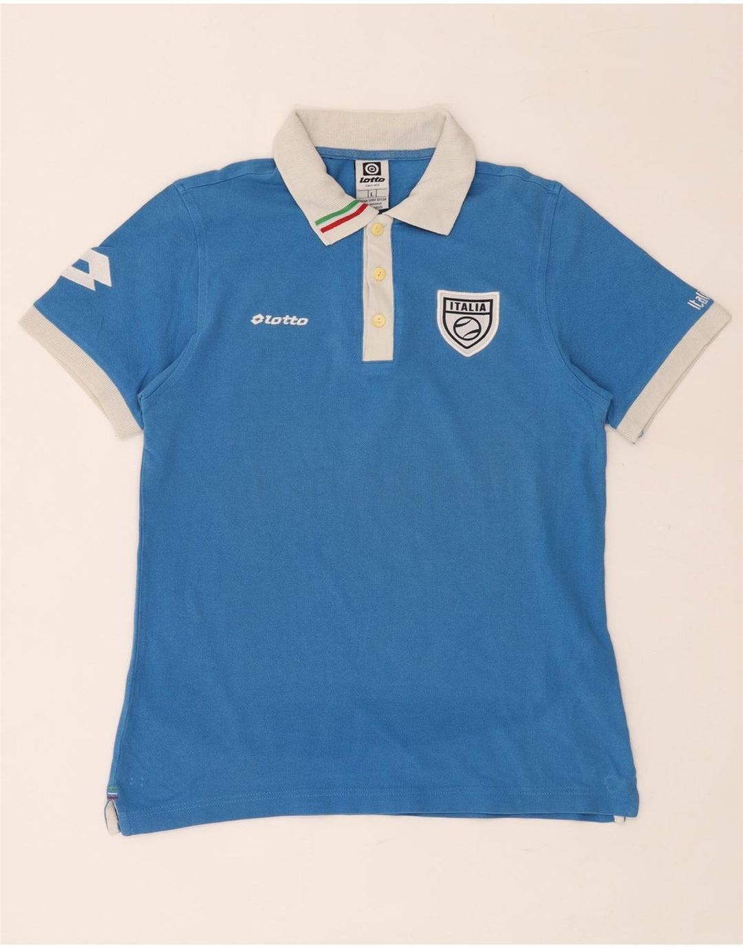 Polo da rugby grafica LOTTO da donna Italia UK 14 grande cotone blu