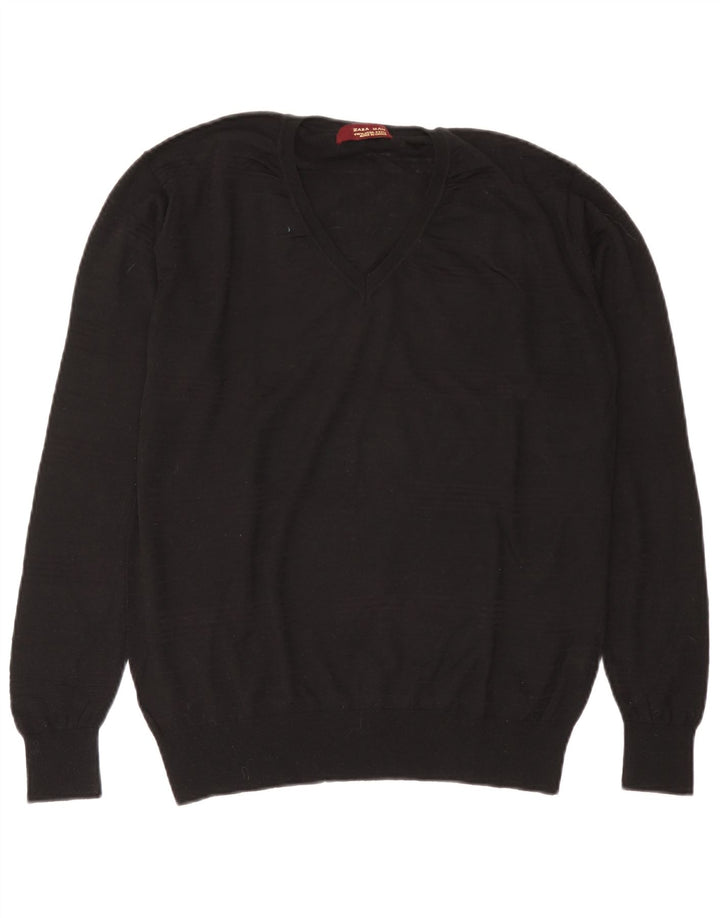 Maglione da uomo Zara con scollo a V trasparente XL in lana nera
