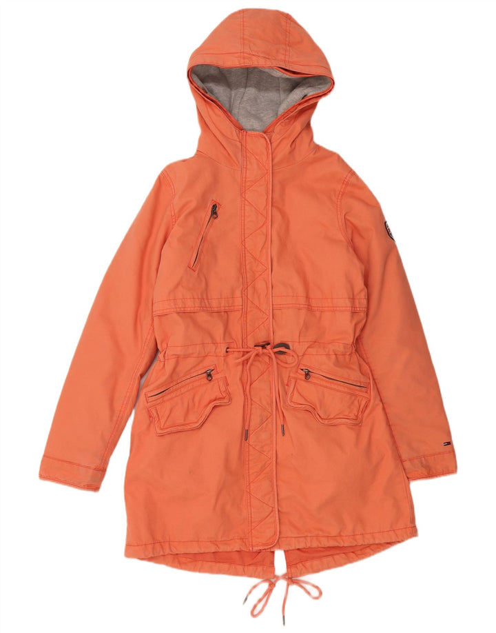 TOMMY HILFIGER Giacca parka oversize con cappuccio da donna UK 10 piccola arancione