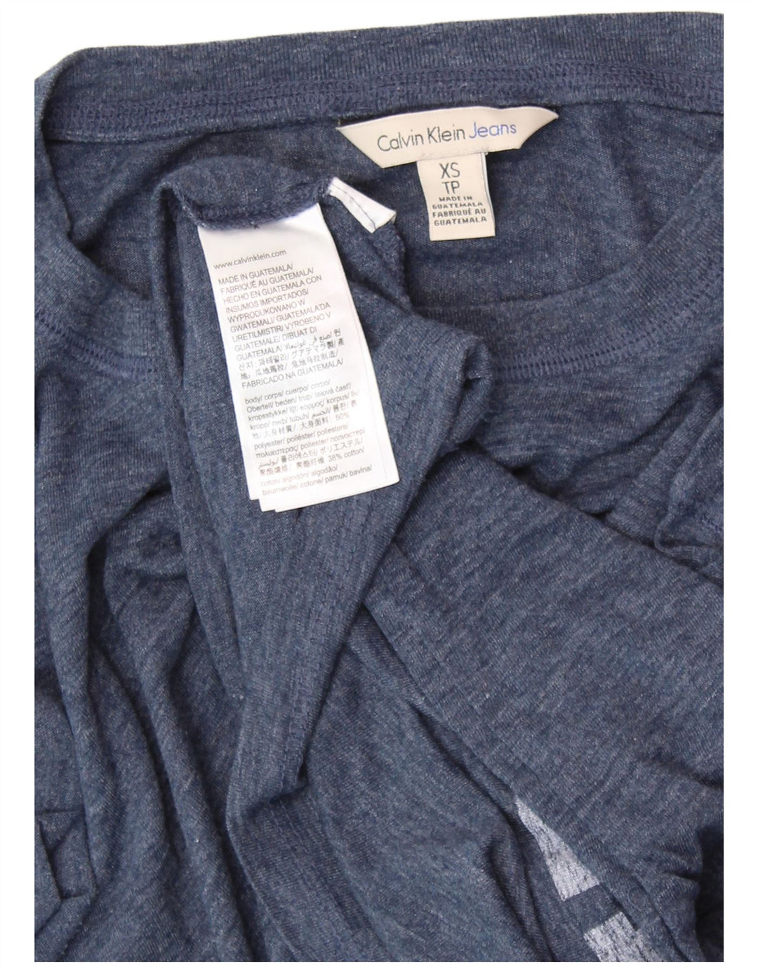 CALVIN KLEIN JEANS T-shirt grafica da donna Top UK 6 XS Blu navy chiazzato