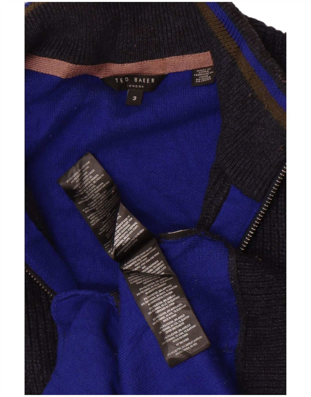Maglione cardigan da uomo Ted Baker taglia 3 medio poliestere blu navy