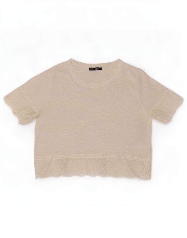 Top corto da donna Zara in camicetta UK 12 lino bianco medio