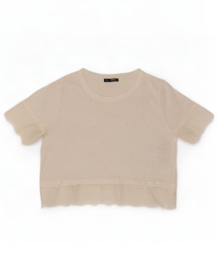 Top corto da donna Zara in camicetta UK 12 lino bianco medio