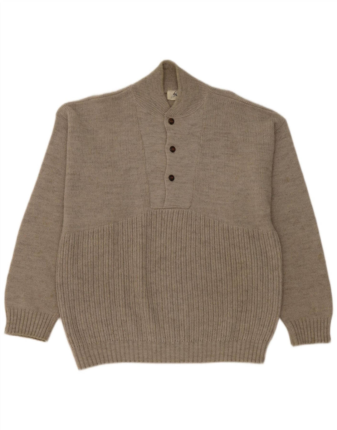 Maglione da uomo Elite con bottoni e collo in lana grigio medio