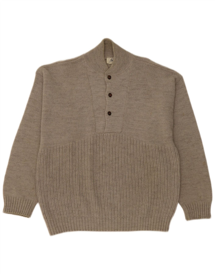 Maglione da uomo Elite con bottoni e collo in lana grigio medio