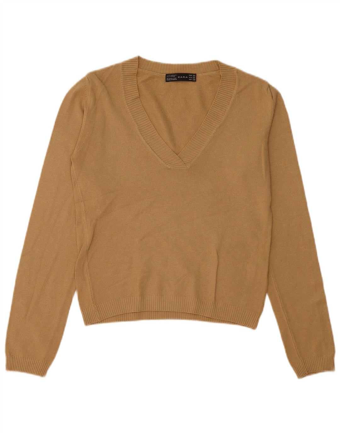 Maglione con scollo a V da donna Zara UK 12 Acrilico beige medio