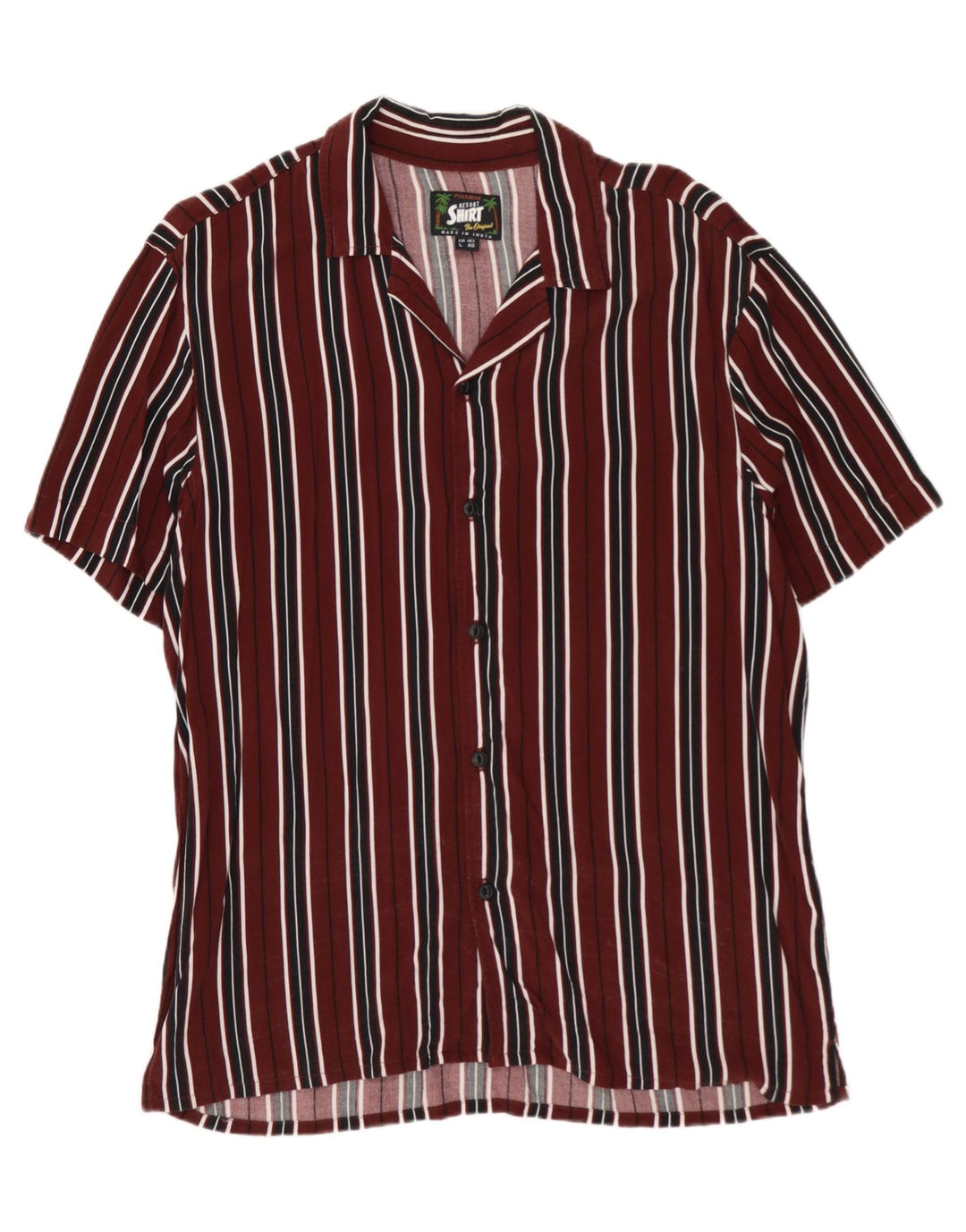 Camicia da uomo a maniche corte PULL & BEAR in viscosa a righe bordeaux grandi