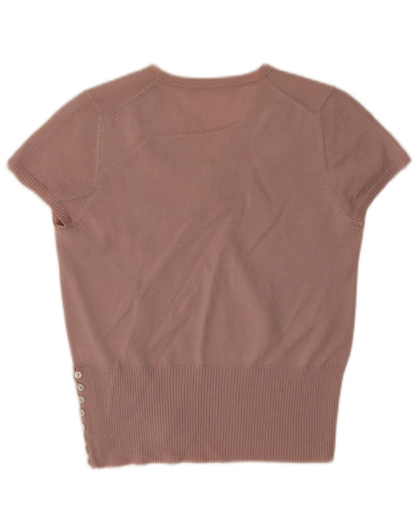 Maglione da donna Marks & Spencer a maniche corte con scollo a V UK 14 Large Rosa
