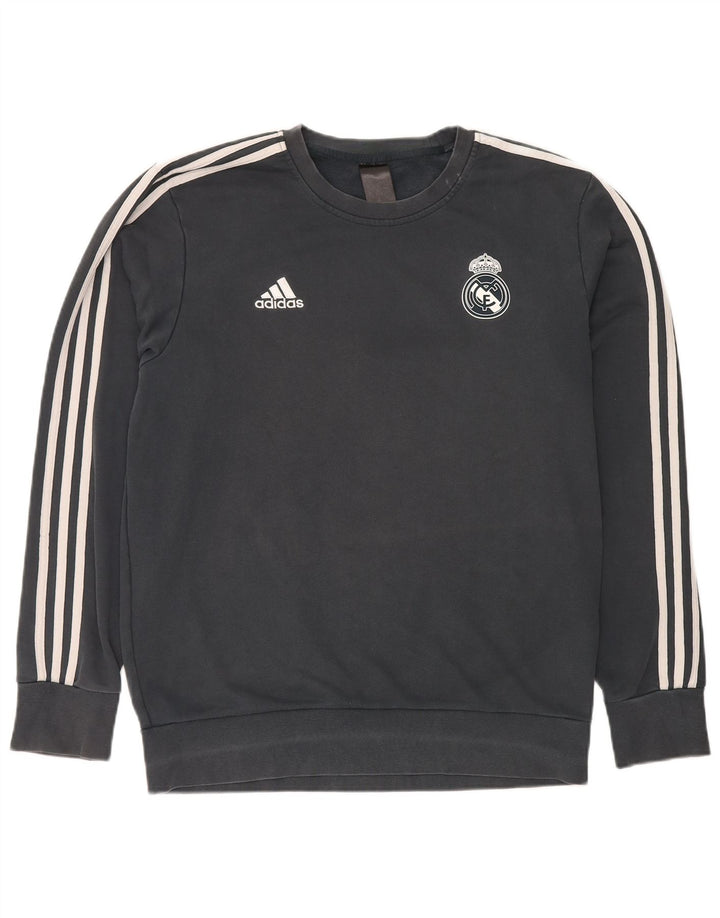 Felpa Adidas da uomo del Real Madrid, grande, in cotone grigio