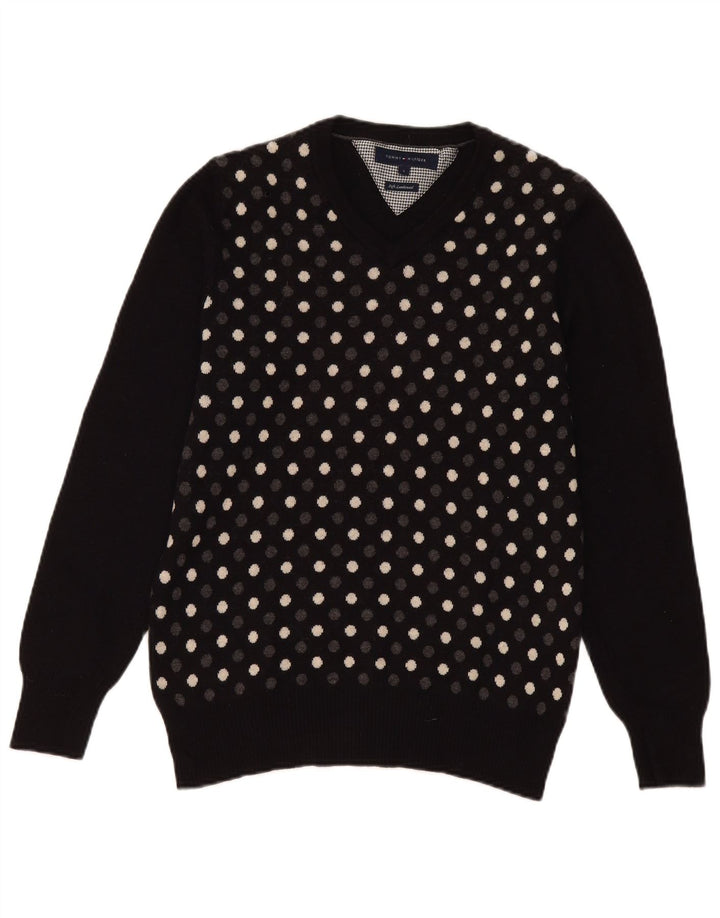 Tommy Hilfiger Maglione da uomo con scollo a V Maglione piccolo in lana d'agnello a pois neri