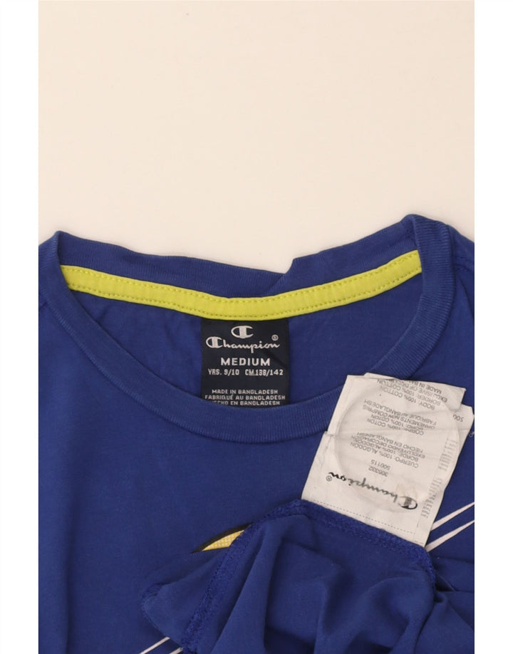 CHAMPION Boys Graphic T-Shirt Top 9-10 Years Medium Blue Cotton