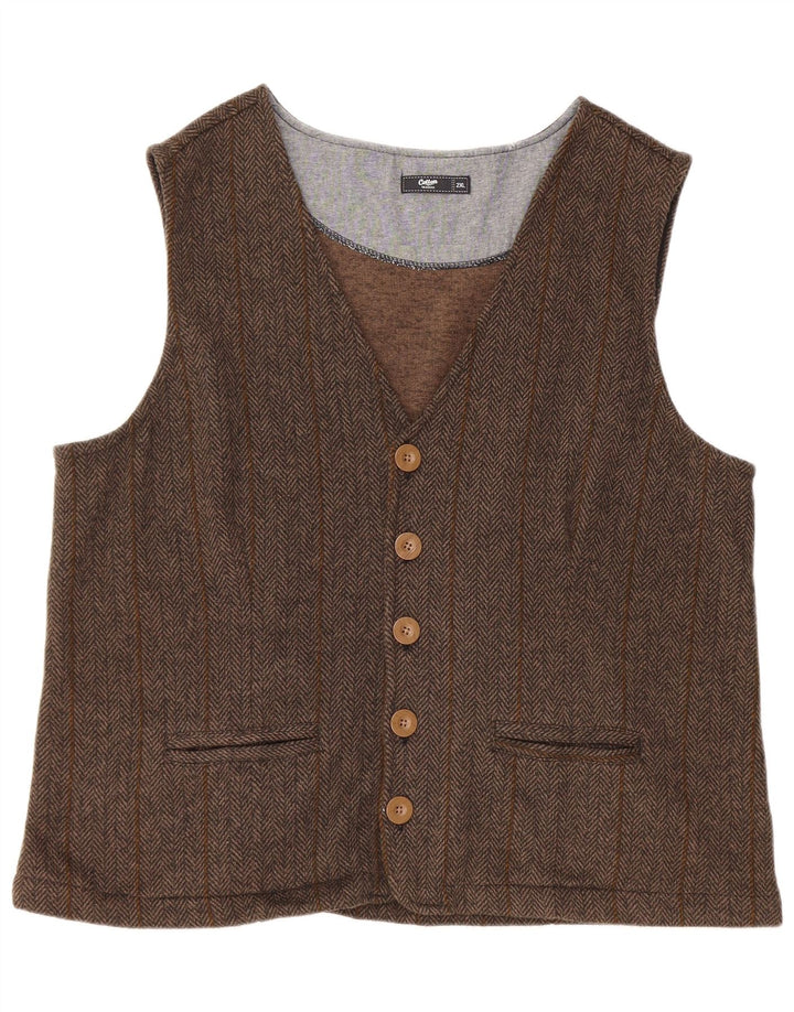 Gilet vintage da uomo 2XL in poliestere a righe marroni