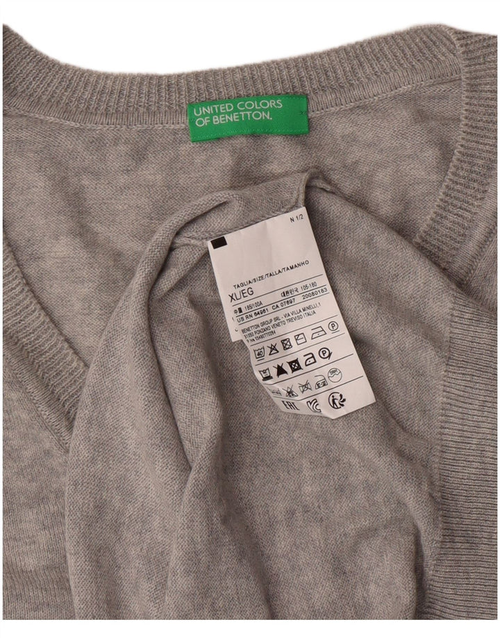 Maglione da uomo con scollo a V United Colors of Benetton XL in cotone grigio classico