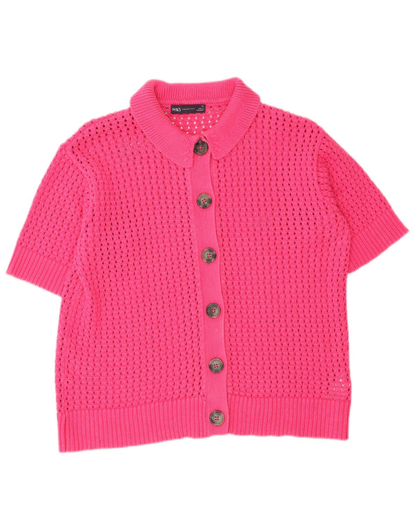 Maglione cardigan a maniche corte da donna Marks & Spencer UK 10 piccolo rosa