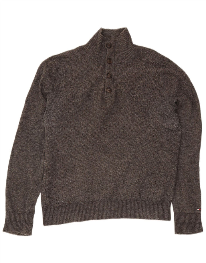 Maglione da uomo Tommy Hilfiger con bottoni e collo in lana grigio medio