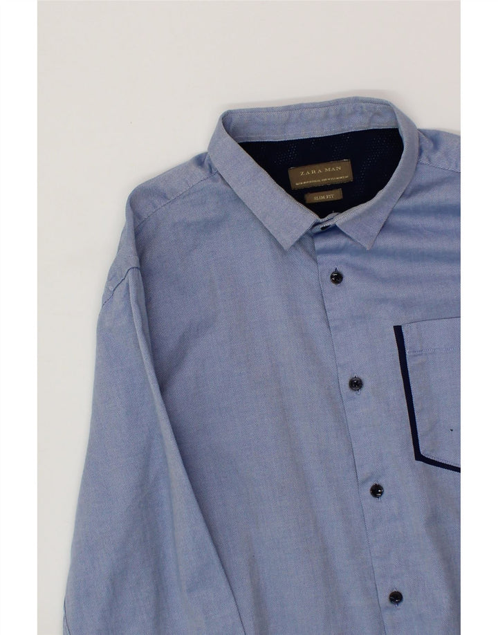ZARA Mens Slim Fit Shirt Medium Blue Vintage Zara and Second-Hand Zara from Messina Hembry 