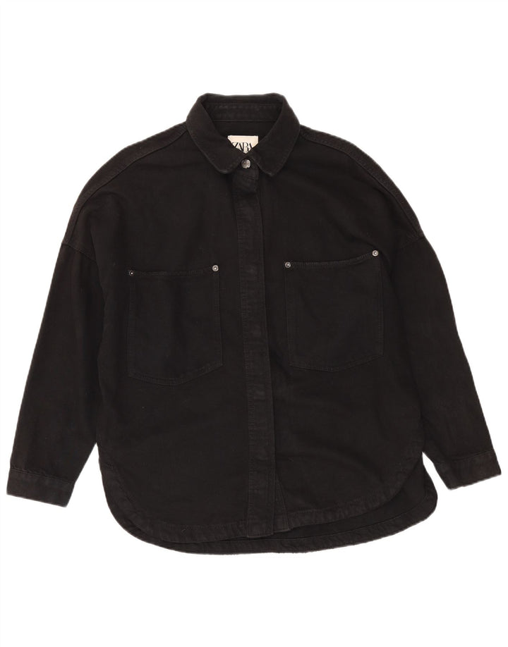 ZARA Womens Oversized Denim Shirt UK 10 Small Black Cotton