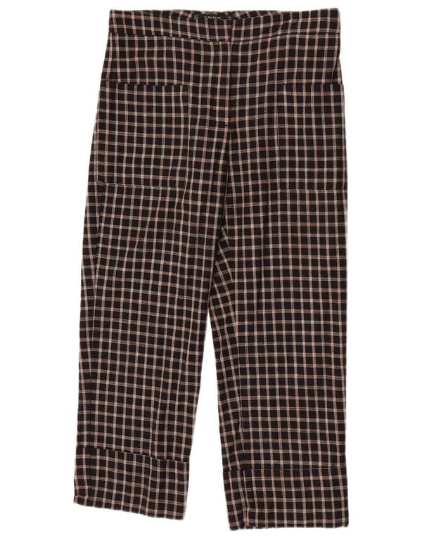 Pantaloni cropped Zara da donna medi W28 L23 cotone a quadri neri