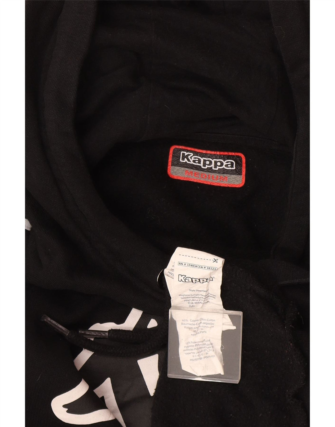 Maglione con cappuccio grafico da uomo Kappa in cotone nero medio