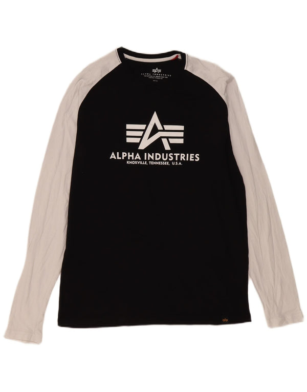 Alpha Industries Top grafico da uomo a maniche lunghe XL in cotone color block nero