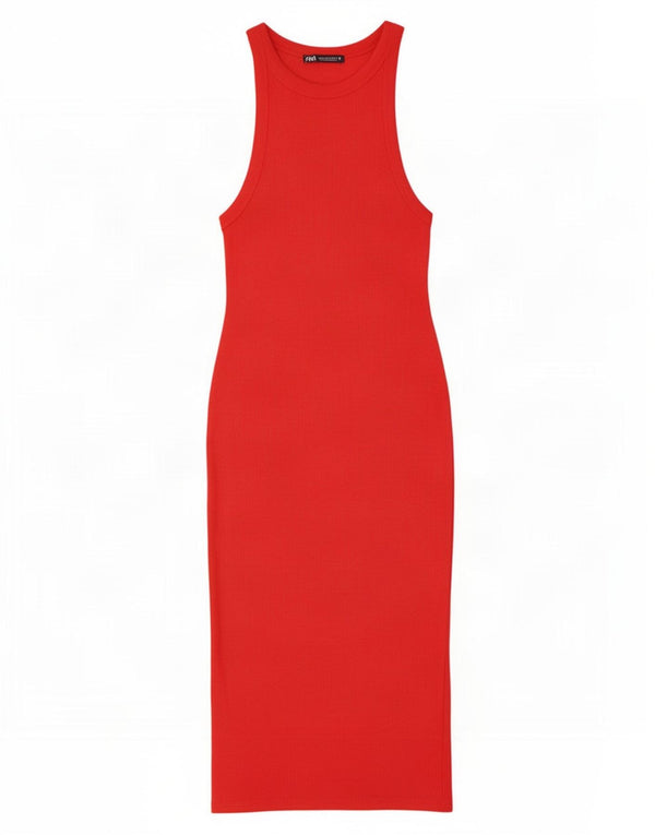 Abito aderente senza maniche da donna Zara UK 12 rosso medio in cotone