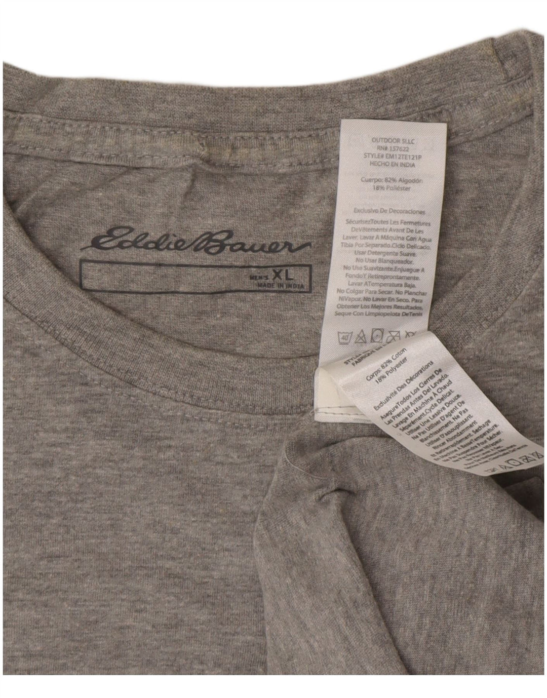 T-shirt grafica da uomo EDDIE BAUER Top XL in cotone grigio