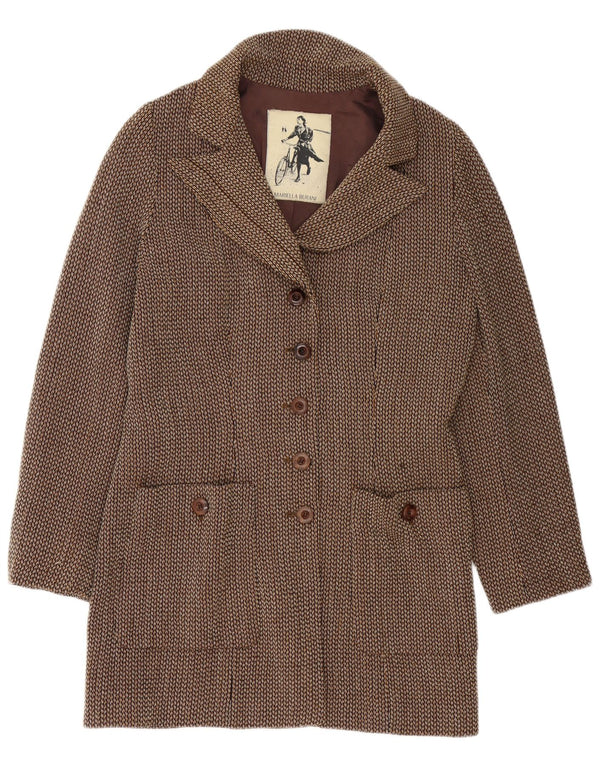Giacca blazer a 5 bottoni lunga da donna Mariella Burani UK 16 grande marrone