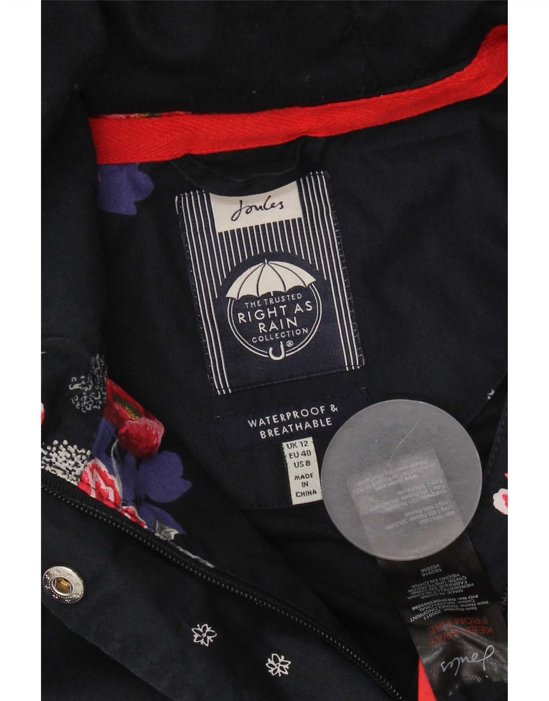 Impermeabile con cappuccio da donna Joules UK 12 medio poliestere floreale blu navy