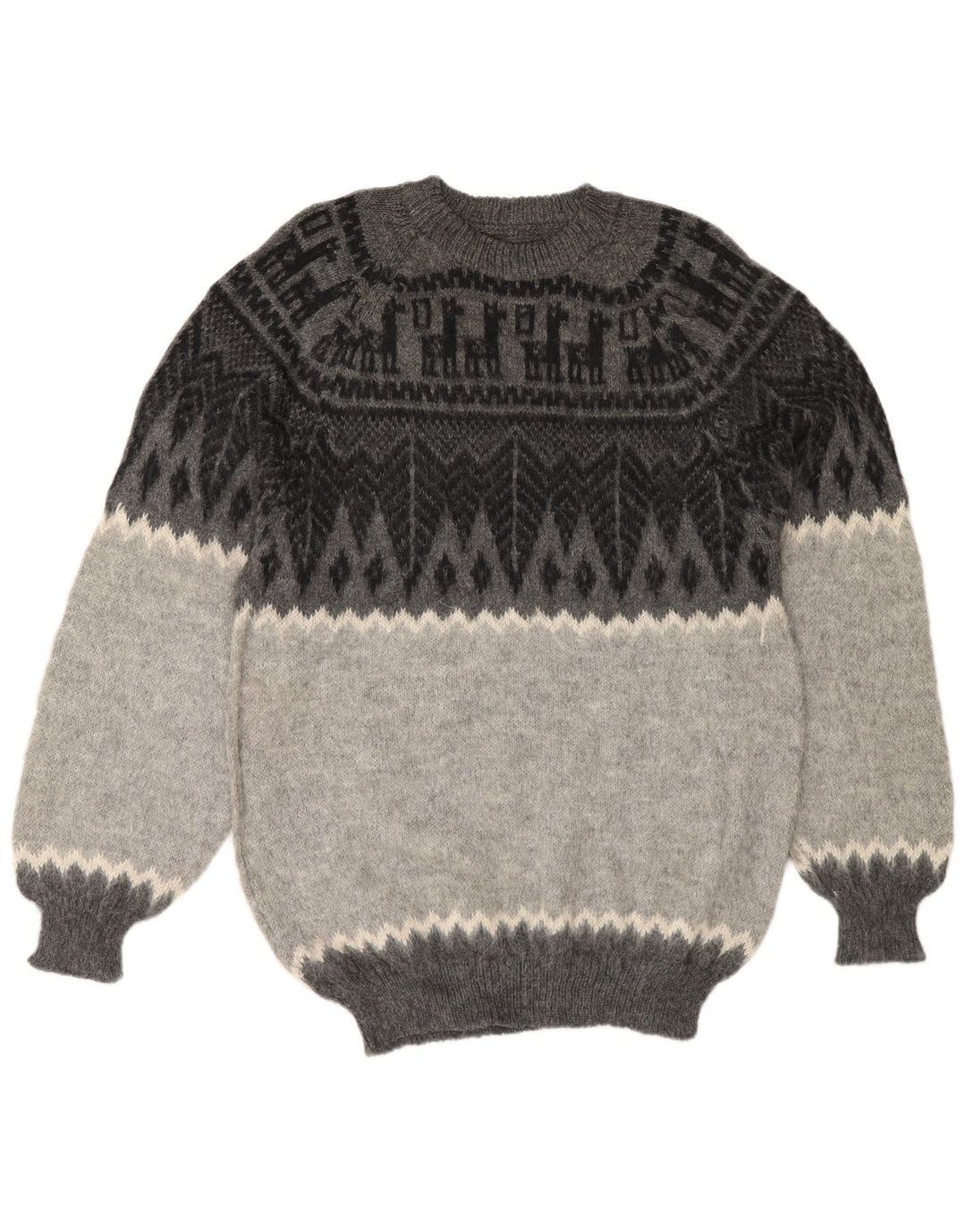 Maglione girocollo da uomo vintage piccolo grigio geometrico