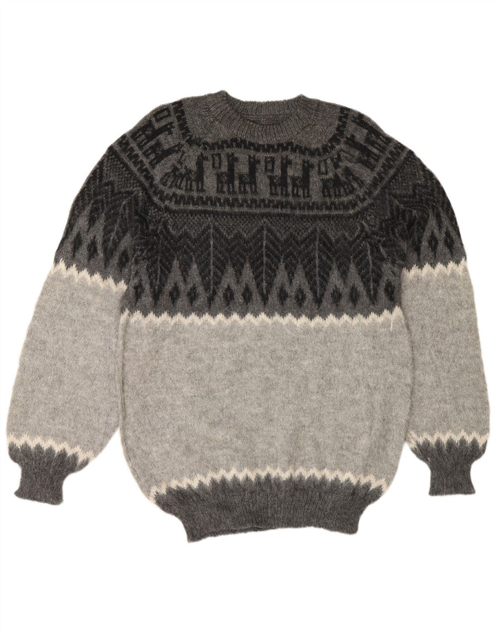 Maglione girocollo da uomo vintage piccolo grigio geometrico