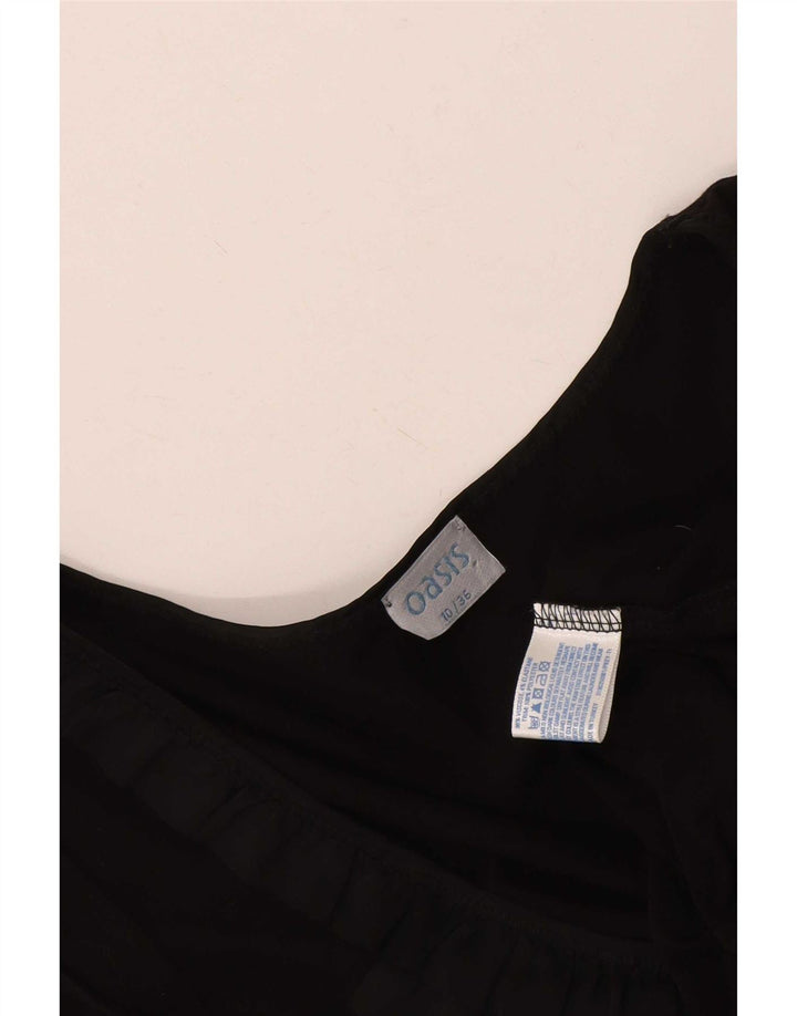 Camicetta da donna Oasis con volant sul davanti UK 10 piccola viscosa nera