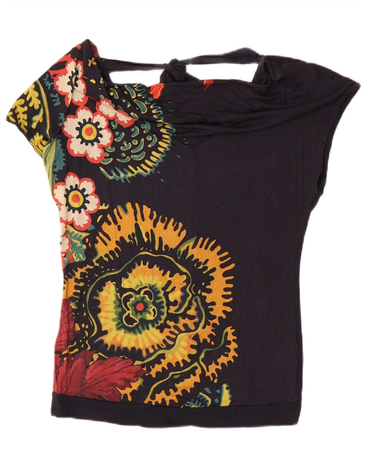 Desigual Donna Camicetta Top UK 10 Small Blu Navy Viscosa