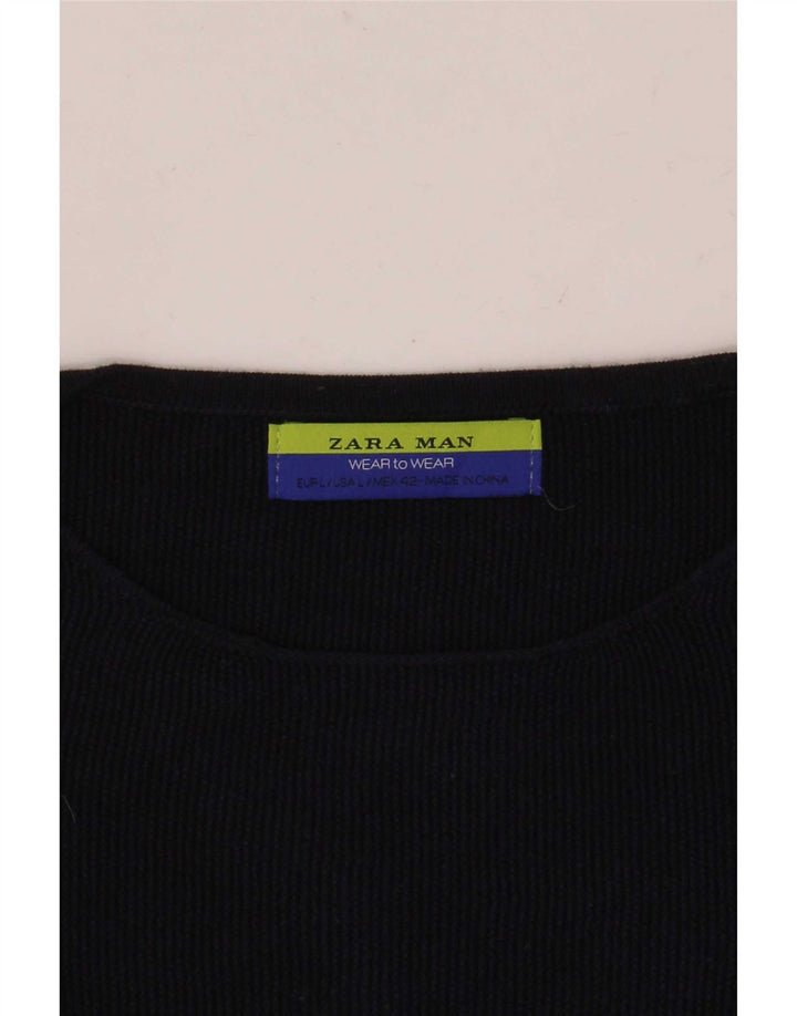 Maglione maglione girocollo da uomo Zara grande blu navy