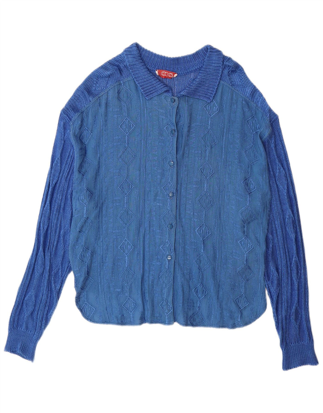 Maglione cardigan da donna vintage IT 44 Viscosa geometrica blu medio