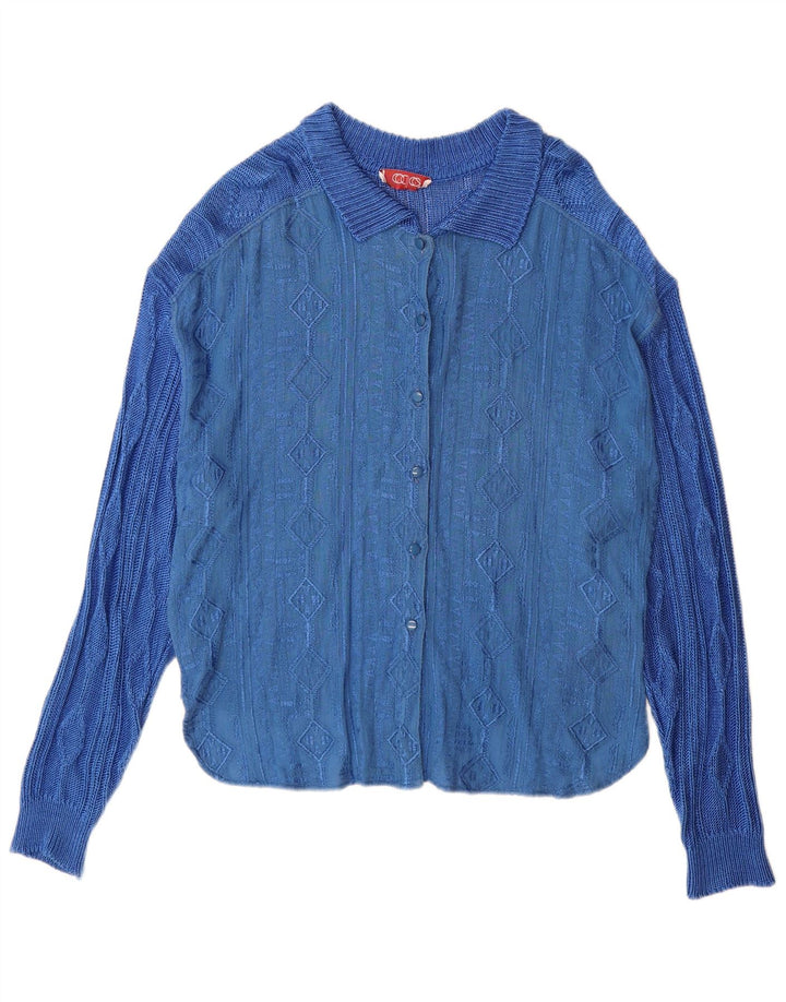 Maglione cardigan da donna vintage IT 44 Viscosa geometrica blu medio