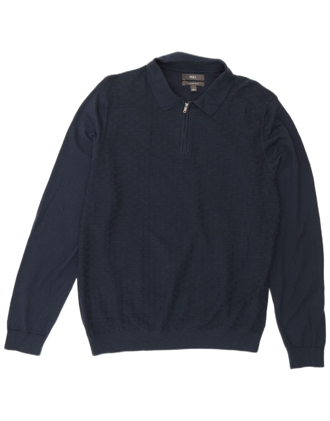 Marks & Spencer Maglione da uomo con collo a polo grande blu navy geometrico