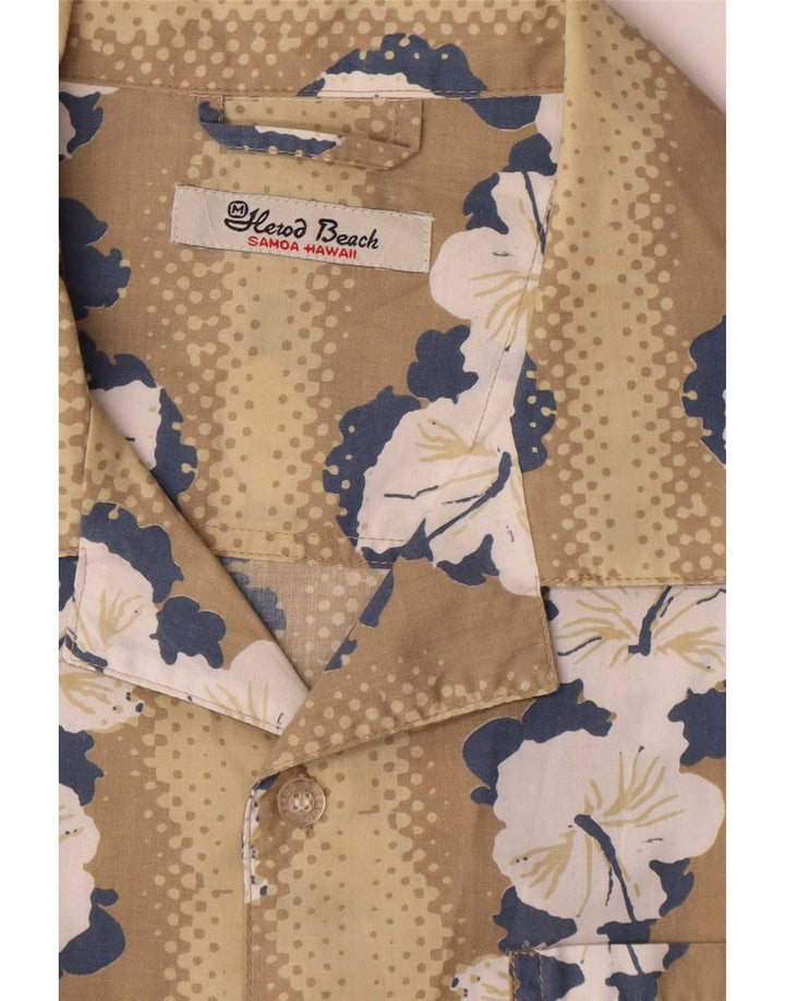 Camicia hawaiana a maniche corte da uomo vintage in poliestere floreale beige medio